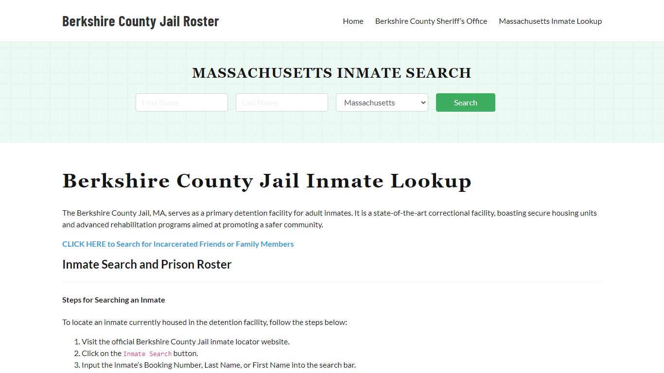 Berkshire County Jail Roster Lookup, MA, Inmate Search
